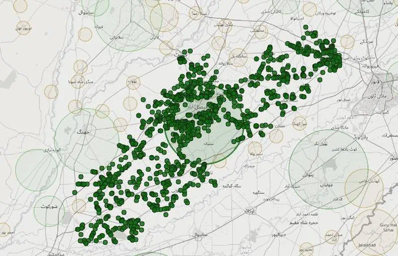 Map view showing clustered kiln corridors